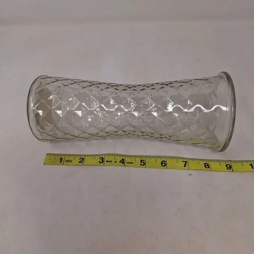 Glass Clear Vase Greenbrier International 9 Inch Tall Diamond Weave Pattern
